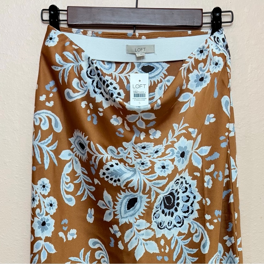 LOFT Floral Satin Bias Midi Skirt - Picture 4 of 5